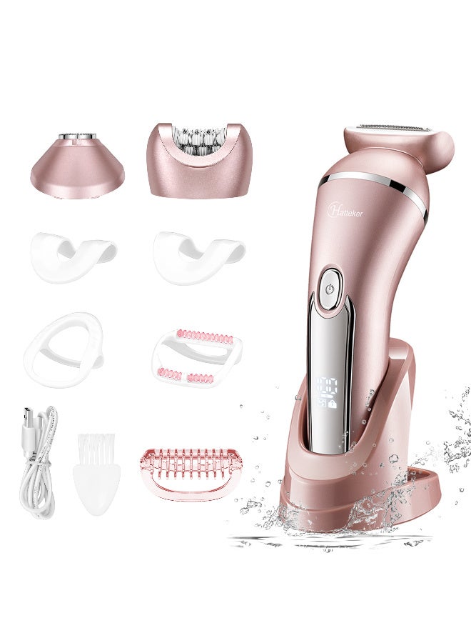 Hatteker Electric Shaver for Women Lady Epilator Electric Razors Kit Hair Remover for Face Chin Arm Leg Armpit Bikini Trimmer Painless Waterproof USB Rechargeable Dry Wet with Detachable Head 3 in 1 - Image 1